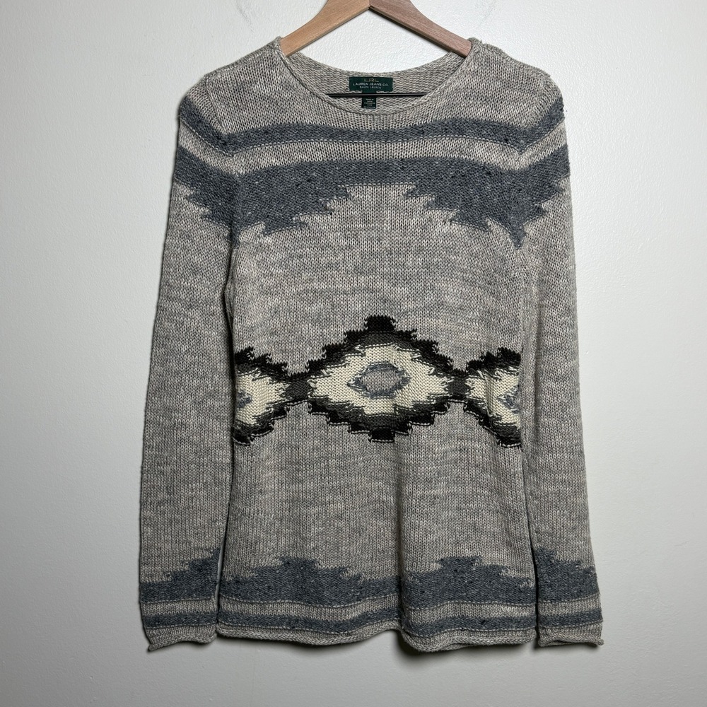 Lauren Jeans Co. Ralph Lauren Women Cotton Wool Sweater M Gray Southwestern Fall
